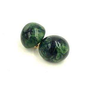 Marbled Spinach Green Lucite Clip On Earrings  Mid Century